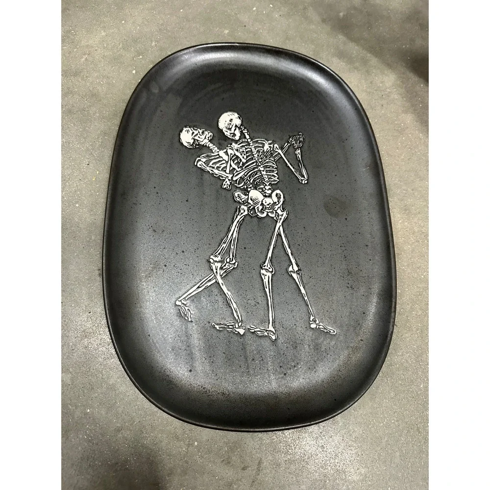 Threshold Dancing Skeletons Stoneware Serving Platter Black Halloween Tray 15in